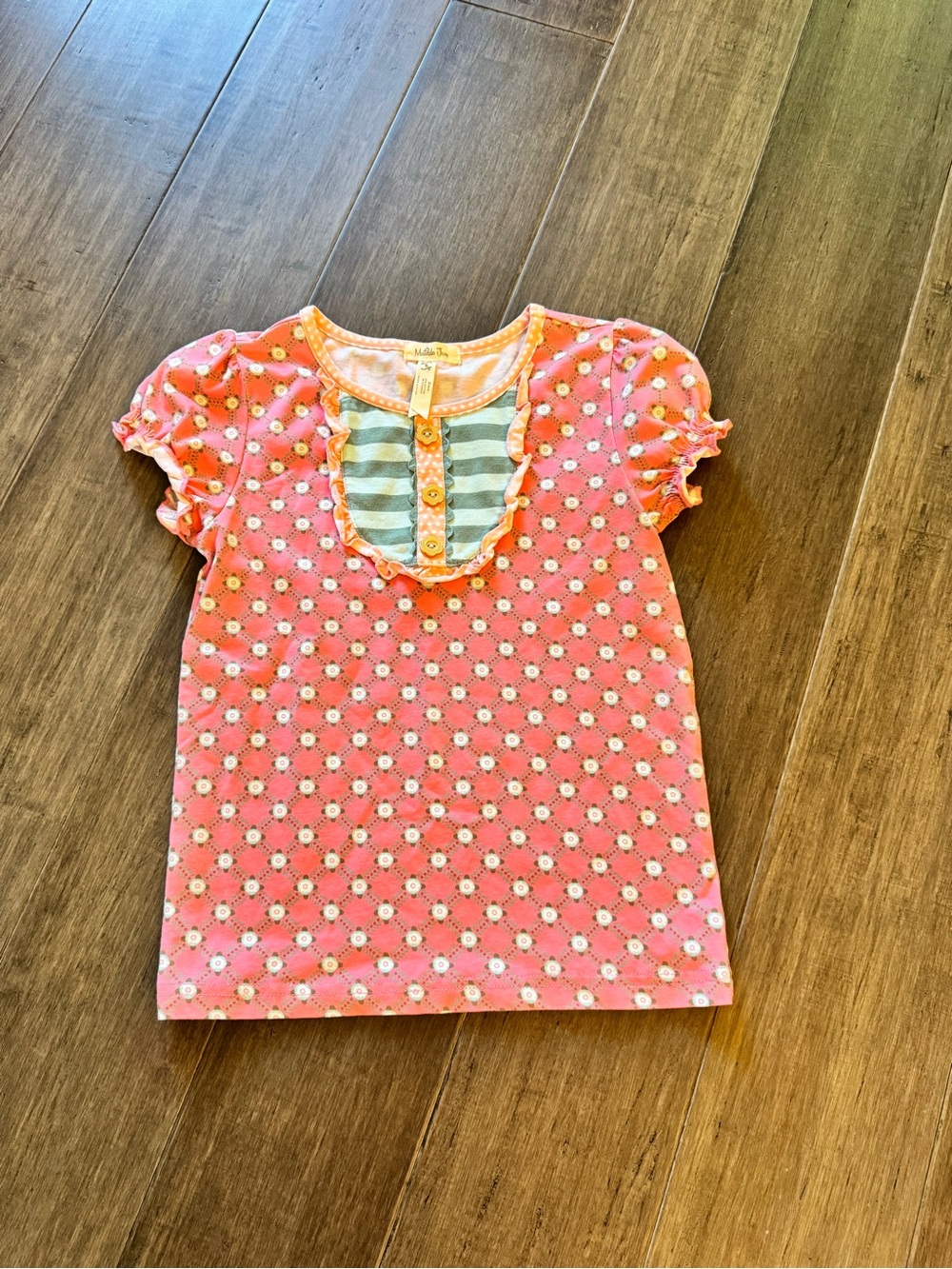 Matilda Jane Pink Floral Dot Tee with Blue-White Stripe Bib